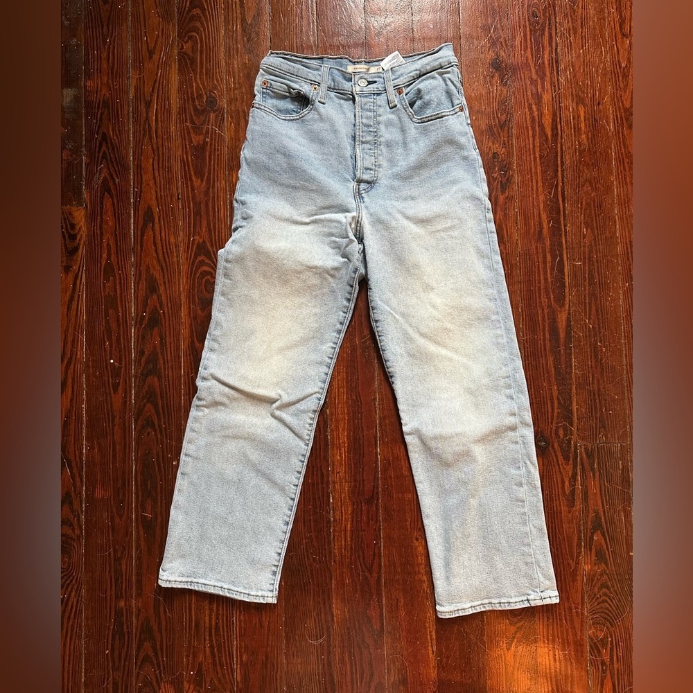 Sz 27 Levi’s Ribcage Straight Light Wash Classic Blue Denim Jeans High Waist - Picture 2 of 5
